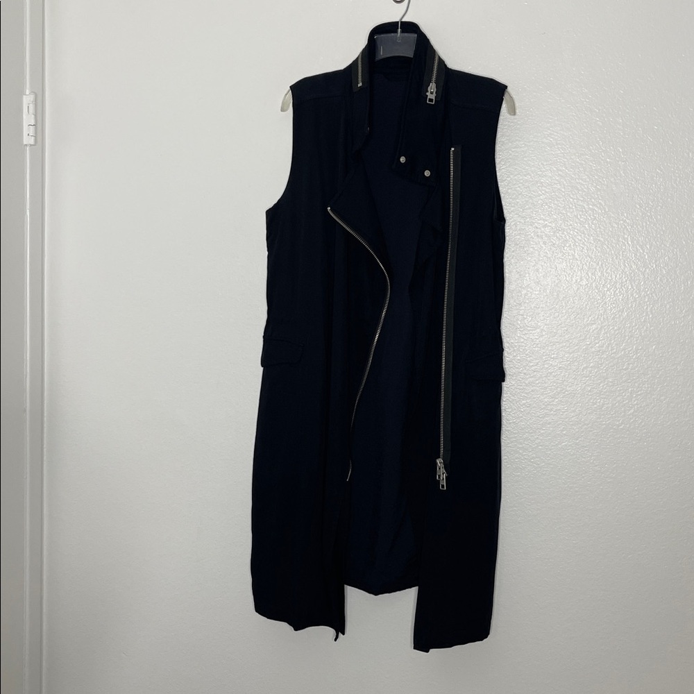 AllSaints Women's Black Larns Sleeveless Parka Full Zip w/ Pockets Long Size 8 - Picture 3 of 7